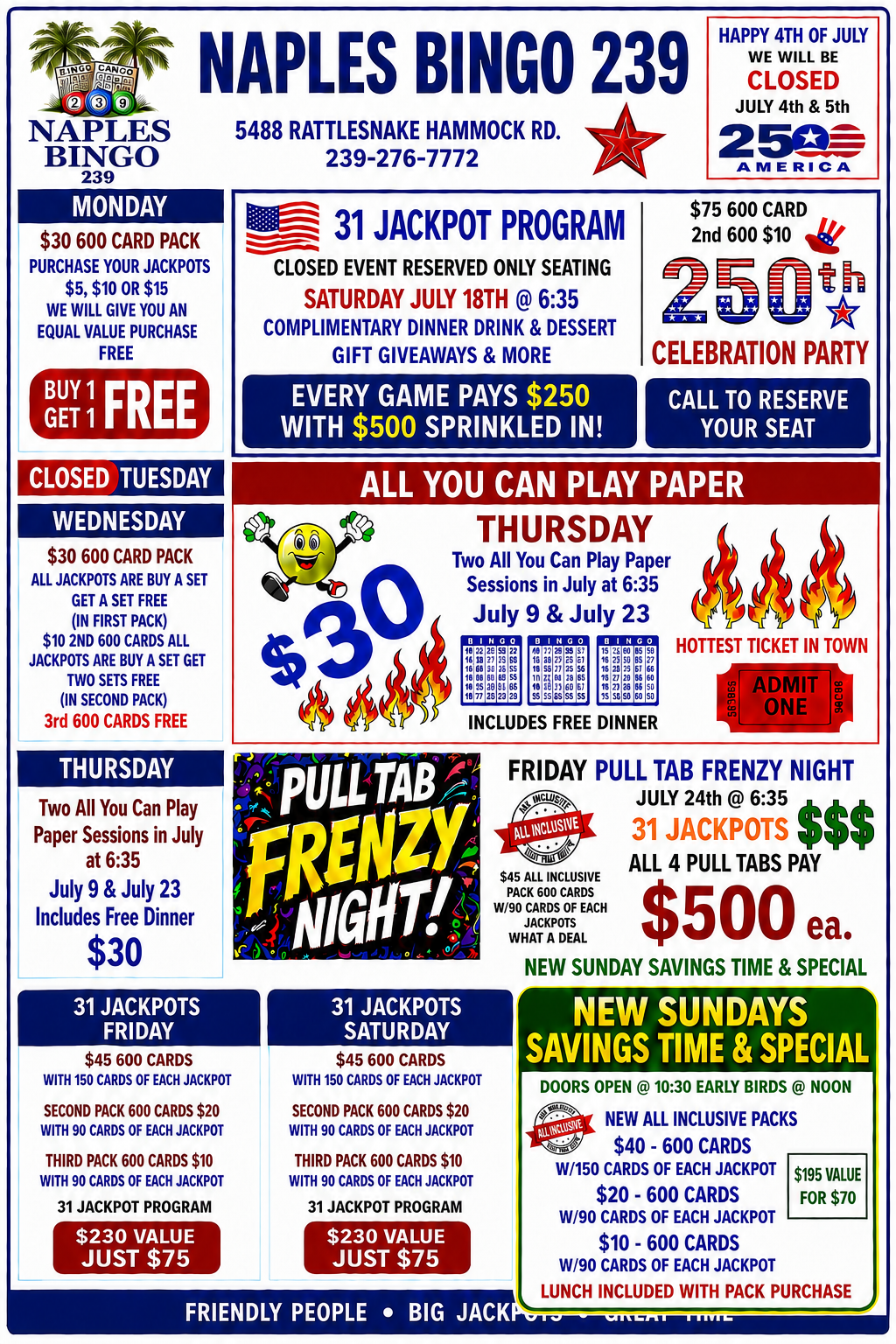 Naples Bingo September 2024 calendar